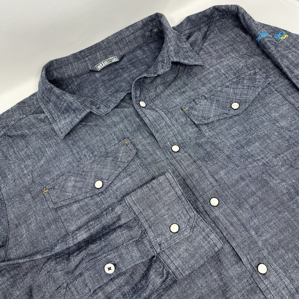 STIO Chambray Blue Pearl Snap Shirt Long Sleeve XL Mens Western Cowboy Organic
